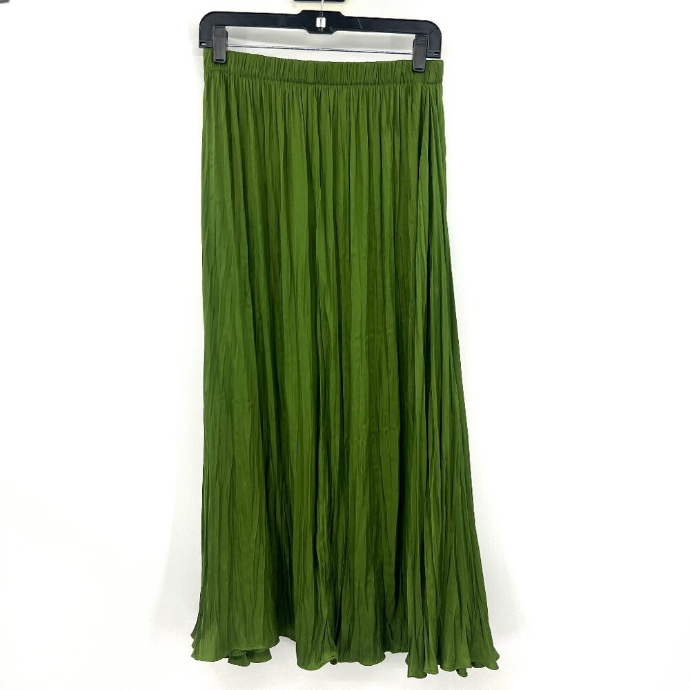Zara Green Pleated Satin Maxi Skirt Women's M/L